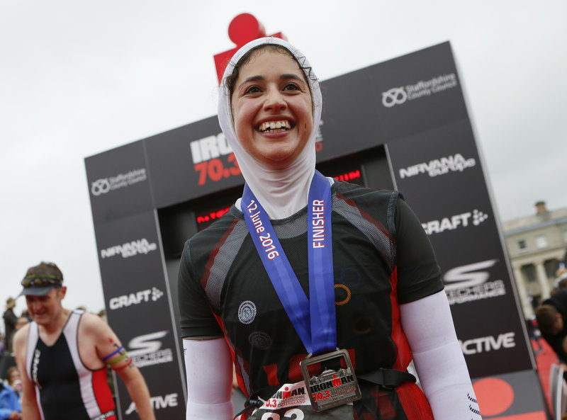 In June, Shirin Gerami completed a half Ironman triathlon in Staffordshire, England. This weekend, she'll race in the world championship in Hawaii. Photo/Huw Fairclough