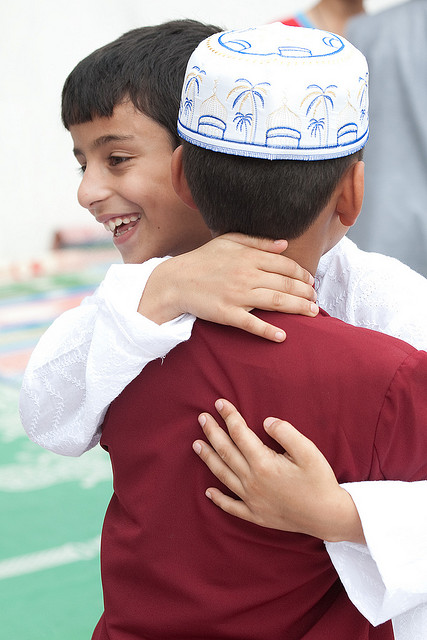 Boys hugging during Ramadan