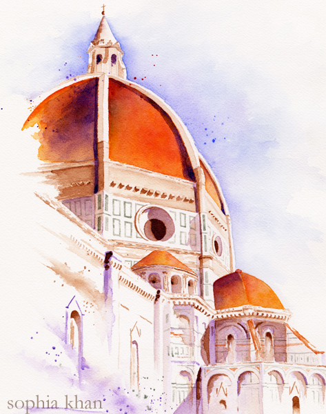 cathedral-of-santa-maria-del-fiore-watercolor-copyright-sophia-khan
