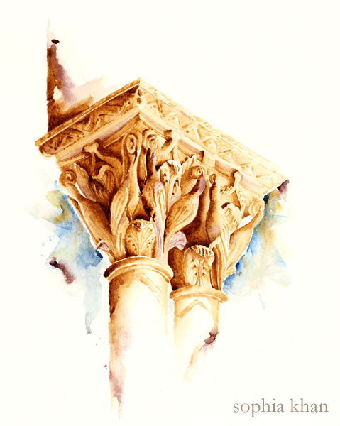 monreale-cathedral-capital-siciliy-watercolor-copyright-sophia-khan